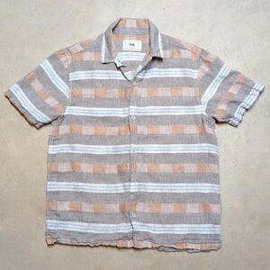 Folk Linen Blend Short Sleeve Button Shirt Men's Size Small